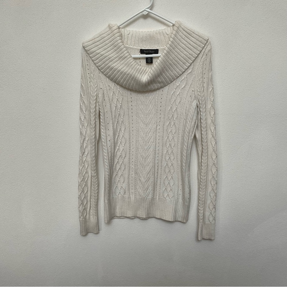 WHBM White Open Knit Cashmere Blend Cowl Neck Sweater Size S Fall Winter